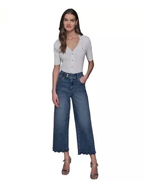 Karl Lagerfeld - Petite Scalloped Button Mid Rise Jeans